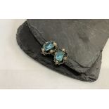 Vintage Blue Topaz and Pearl Seed Sterling Silver Clip On Earrings