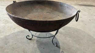 Very Large Cast Iron Fire Pit with Wrought Iron Stand