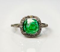 Beautiful 1.69 CT Natural Emerald Ring With Natural Diamonds & Platinum 950