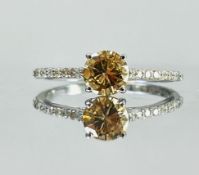 Beautiful Natural 0.82 CT Natural Solitaire champagne Diamond Ring With 18k Gold