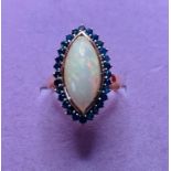 Beautiful Natural Opal Ring With Natural Blue Sapphire and 18k Gold