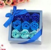 New Rose Flower Soap Gift Box, Blue Artificial Rose Set With Gift Box