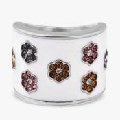 New! Multi Colour Austrian Crystal Floral Enamelled Ring In Stainless Steel