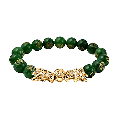 New! Green Jade Beads Feng Shui Dragon Adjustable Bracelet - Image 3 of 7