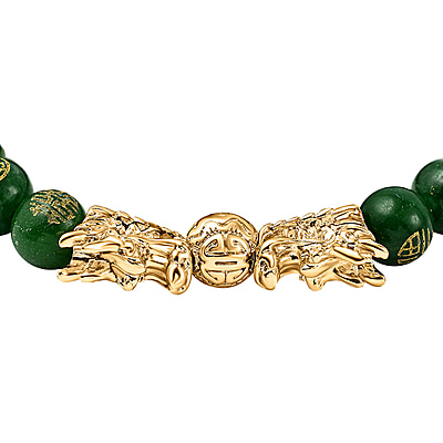 New! Green Jade Beads Feng Shui Dragon Adjustable Bracelet - Image 7 of 7