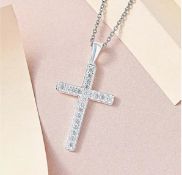 New! Cubic Zirconia Sterling Silver Cross Pendant with Chain