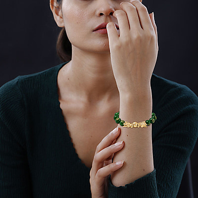 New! Green Jade Beads Feng Shui Dragon Adjustable Bracelet - Image 2 of 7