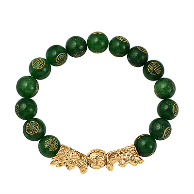 New! Green Jade Beads Feng Shui Dragon Adjustable Bracelet - Image 4 of 7