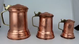 Set of 3 Graduated Antique Copper & Brass Tankards