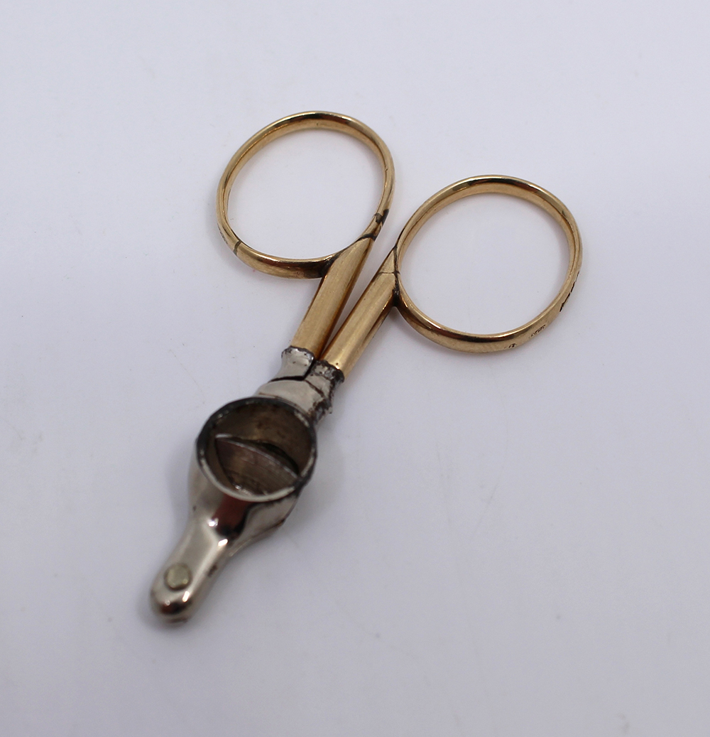 Early 20th c. Maple & Co Gold & Steel Cigar Scissors - Image 6 of 6