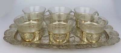 Silver Plated & Glass Tray & Cup Set