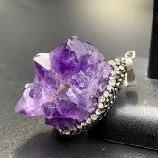 AMT-508, Awesome Natural Rough Amethyst With Marcassite Pendant.