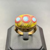 Vintage Handmade Old Gabri Glass With Bronze Ring, Old Gabri Ring, TR-SK-186