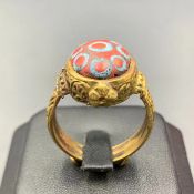 Vintage Handmade Old Gabri Glass With Bronze Ring, Beautiful Vintage Gabri Ring, MJ-SK-211