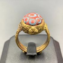 Vintage Handmade Old Gabri Glass With Bronze Ring, Beautiful Vintage Gabri Ring, MJ-SK-211