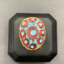 Vintage Handmade Old Gabri Glass With Bronze Ring, Excellent Vintage Gabri Ring, RC-SK-233