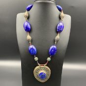 ZPT-5, Wonderful Vintage Afghani Lapis Lazuli With Antique Wax Silver Coated Layer Beads Necklace...