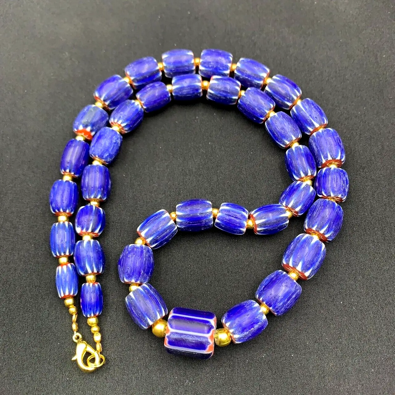 Venetian Vintage Chevron Trade Beads Necklace, African Chevron Trade Beads Mala, TeT-363