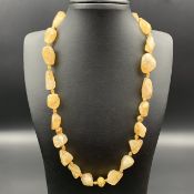 Awesome Natural Tumble Shape Citrine Beads With Gold Tone Brass Beads Necklace.