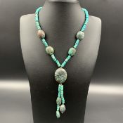 TQ-16. Wonderful Old Vintage Tibetan Himalayan Turquoise Beads Necklace.
