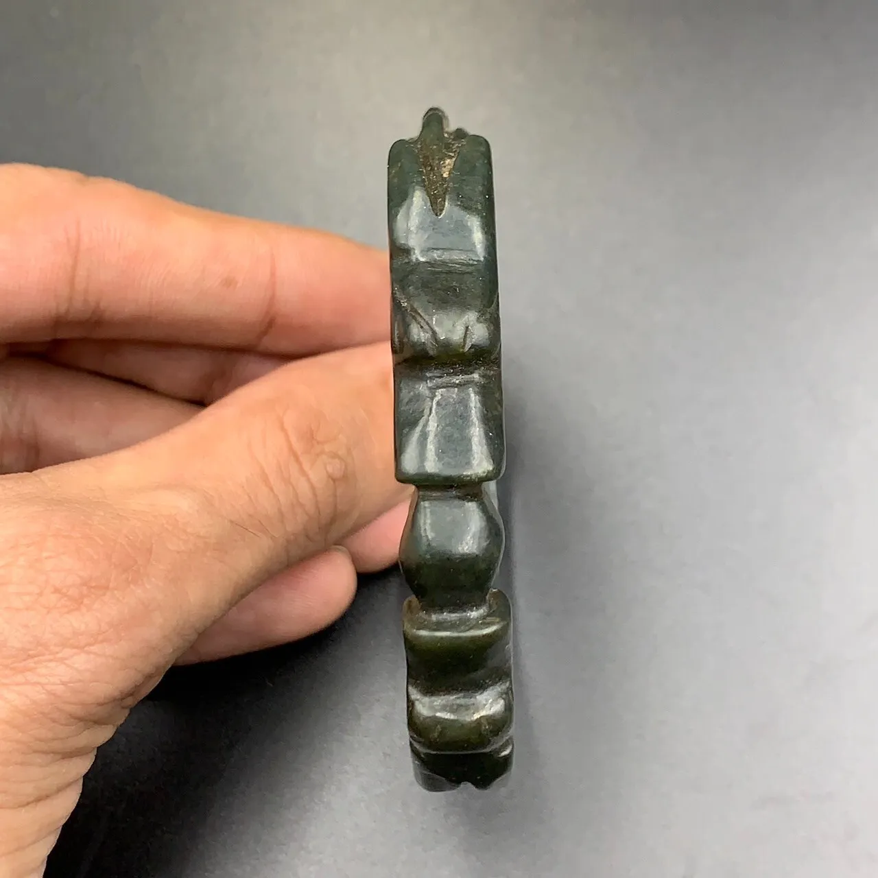 Wonderful Tibetan asian Antique Hand Carved Greenish Jade Bangle, LBBR-4701 - Image 4 of 5