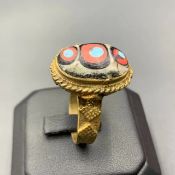 Awesome Vintage Handmade Old Gabri Glass With Bronze Ring, Vintage Gabri Ring, TT-SK-142