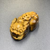 70.25 Cts Excellent Natural Carved Tiger Eye Foo Dog. TM-55