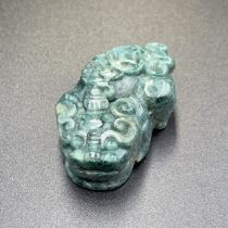 133.35 Cts Excellent Natural Hand Carved Green Jade Foo Dog. ZT-88