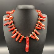 PLT-43, Awesome Vintage Red Coral With Small Turquoise Beads Necklace.