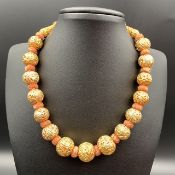 Gold Tone (Polished) Indian Brass Beads Handmade Cord Necklace