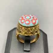 Vintage Handmade Old Gabri Glass With Bronze Ring, Beautiful Vintage Gabri Ring, TK-SK-111
