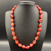CO-12, Vintage Red Coral With Small Turquoise Beads Necklace.
