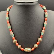 Excellent Natural Vintage Coral With Tibetan Nepalese Handmade Beads Necklace.