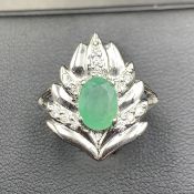 Awesome Quality Natural Emerald With 925 Silver Leaf Shape Ring, TUP-65