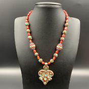 KD-12, Excellent Vintage Tibetan Nepalese Beads With Red Coral Beads Necklace.