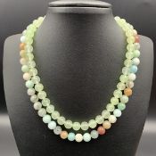 LN-43, Excellent 2 Piece Natural Amazonite & Prenite Beads Short Necklace.