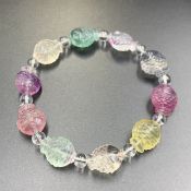 OTR-54, Awesome Natural Multi Color Carved Fluorite Fish Beads Bracelet