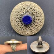 Stunning Vintage Handmade Old Natural Lapis Lazuli with Brass Ring. OJ-854