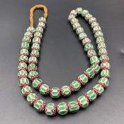 Wonderful Green Vintage Chevron Trade African Glass Beads Strand, LPBR-0322