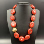 Elegant Vintage Natural Red Coral With Indian Brass Beads Necklace.