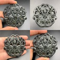 Rare Ancient Antique Hand Carved Chinese Tibetan Black Protective Stone Pendant, PT-465