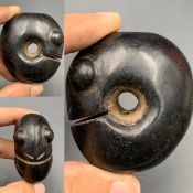 Unique & Rare Antique Hand Carved Ancient Black Stone Bead. LAQ-722