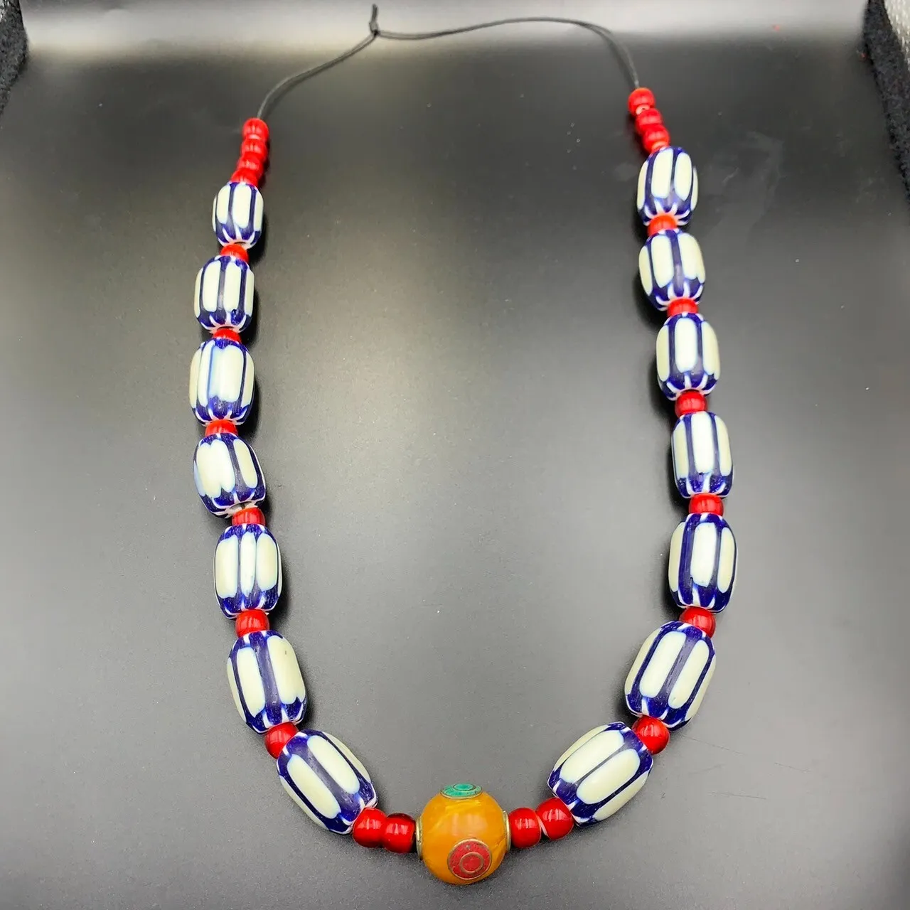 Venetian Vintage Chevron Trade African Glass Beads, White Heart Beads Strand, LPBR-015