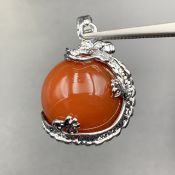 69.75 Cts Awesome Natural Carnelian Agate With stainless Dragon Pendant. ZDT-54