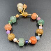 EX-12, Elegant Mix Carved Beads With Small Glass Beads Bracelet