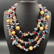 Beautiful Clear Quartz With Color Pearls, Coral & Fashion Beads Necklace.