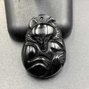 54.15 Cts Excellent Natural Black Obsidian Carved Fox Pendant. BW-9