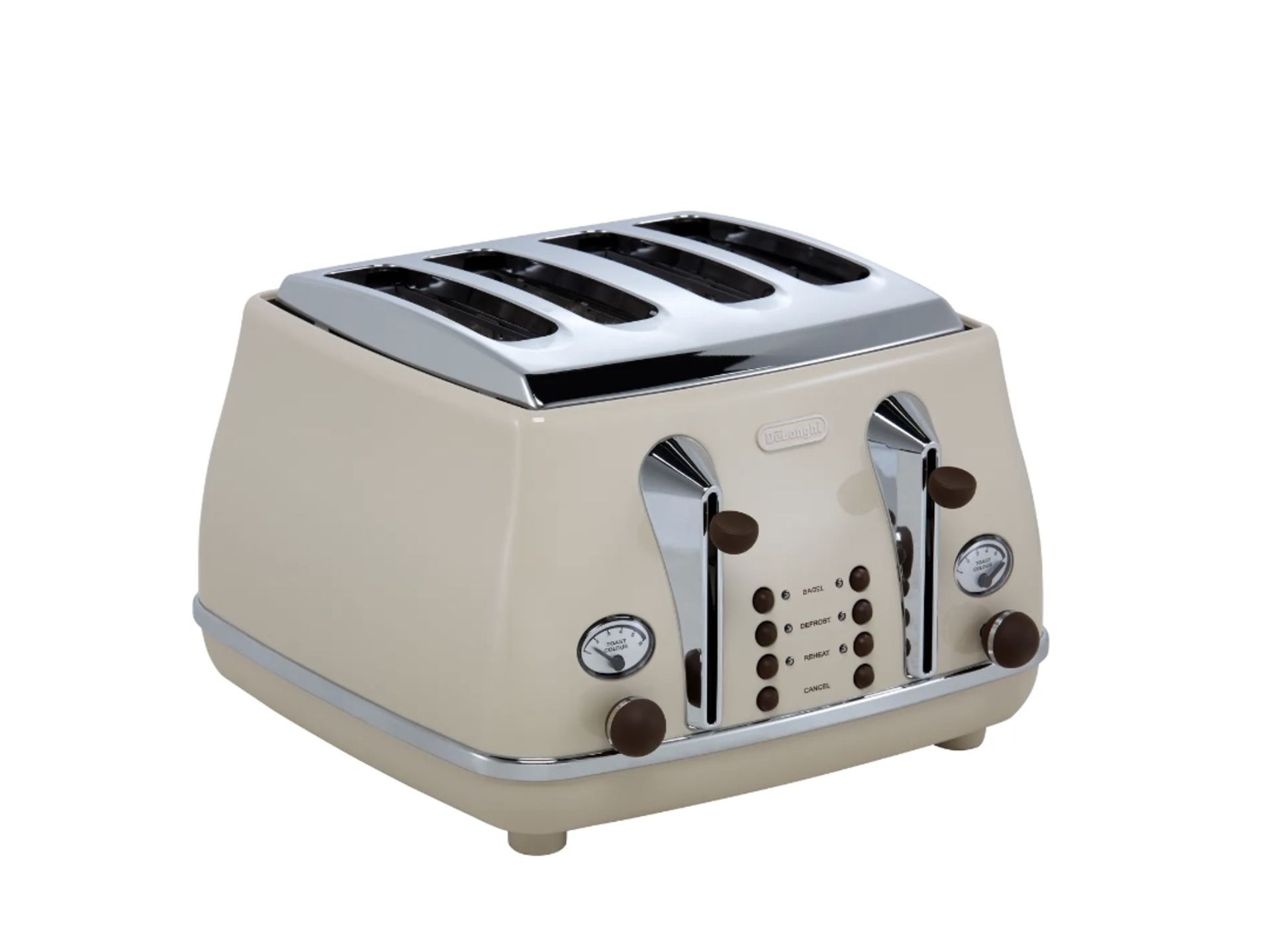 De'Longhi CTOV4003BG Vintage Icona Toaster, 4-Slice, Cream RRP £115