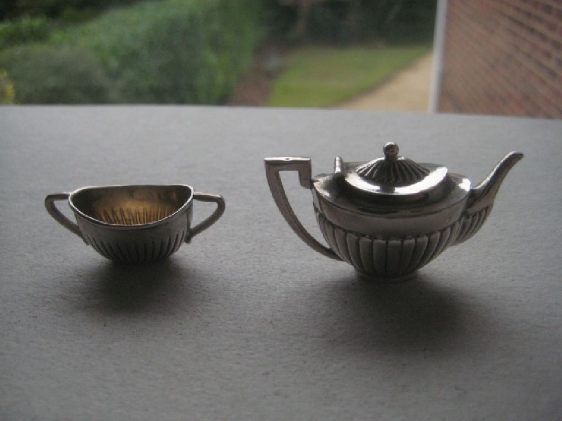 Antique Miniature Silver Teapot and Sugar Bowl, Tray Set - Image 9 of 15