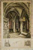 Pair of 19th Century Hand Coloured Cathedral Intetchings On Woven Cloth By Charles Maurice Detmol...